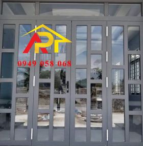 CỬA ĐI 4 CÁNH CHIA Ô MÀU XÁM X02