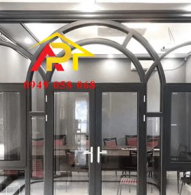 CỬA ĐI 2 CÁNH MÀU XÁM - KIỂU VÒM X06