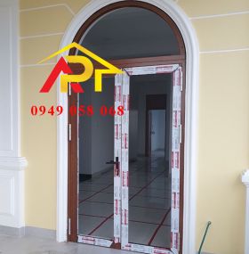 CỬA ĐI 2 CÁNH VÂN GỖ - KIỂU VÒM VG02